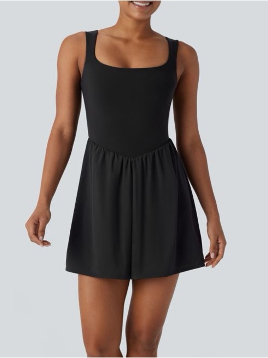 HALARA Pants - NWT Halara Breezeful Square Neck Active Dress M Black Built In Shorts Pockets